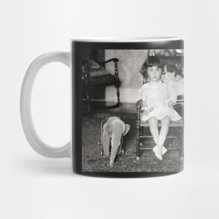 Little Girl with Stuffed Toys, 1922. Vintage Photo Mug